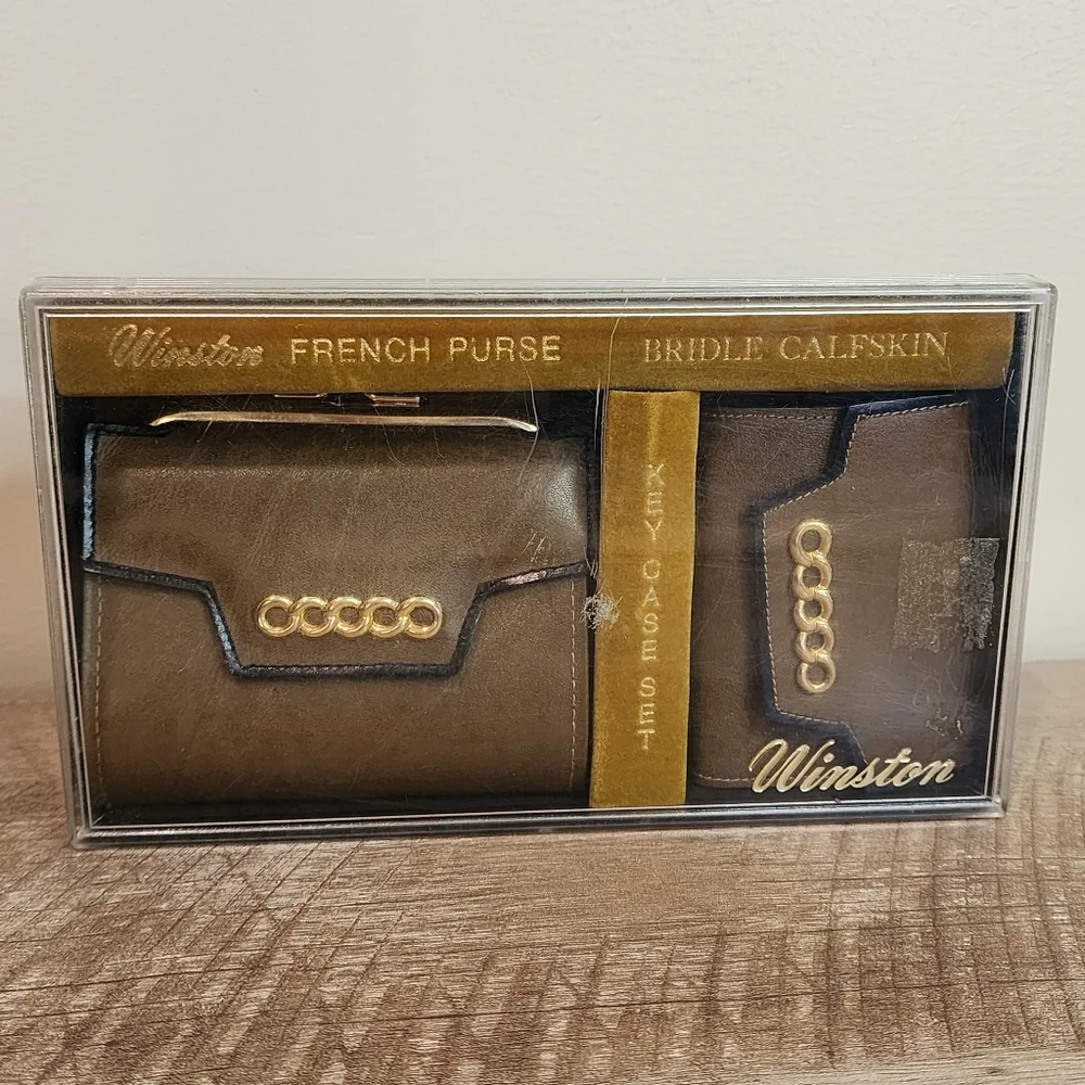 Vtg Winston Leather Bifold Western  Wallet French Purse Key Case  NOS Calfskin